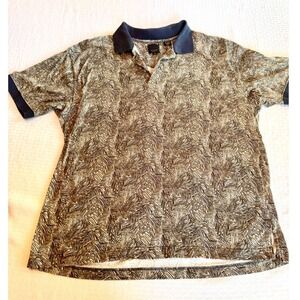 Axis LA Mens XXL Polo Shirt VTG 90s Tropical Palm Leaf Print Cotton Tan Black